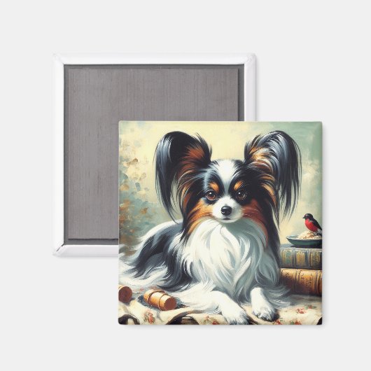  Papillon Dog Painting Magneet (Voorkant / Achterkant)