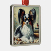  Papillon Dog Painting Metalen Ornament (Rechts)