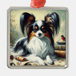Papillon Dog Painting Metalen Ornament