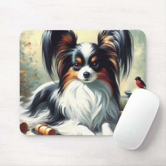 Papillon Dog Painting Muismat (Met muis)