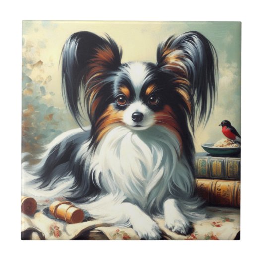  Papillon Dog Painting Tegeltje (Voorkant)