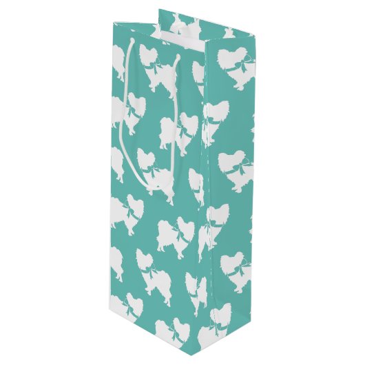 Papillon Dog Puppy Wijn Cadeautas (Voorkant Gekanteld)