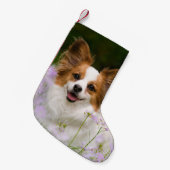 Papillon Dog Romantic Portrait Santa mantle Kleine Kerstsok (Voorkant (Hangend))