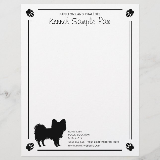 Papillon Dog Silhouette met poten en aangepaste te Briefhoofd (Voorkant)