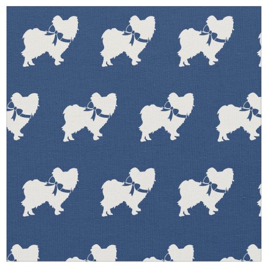 Papillon Dog Silhouette Pet Navy Blue Stof (Close Up)