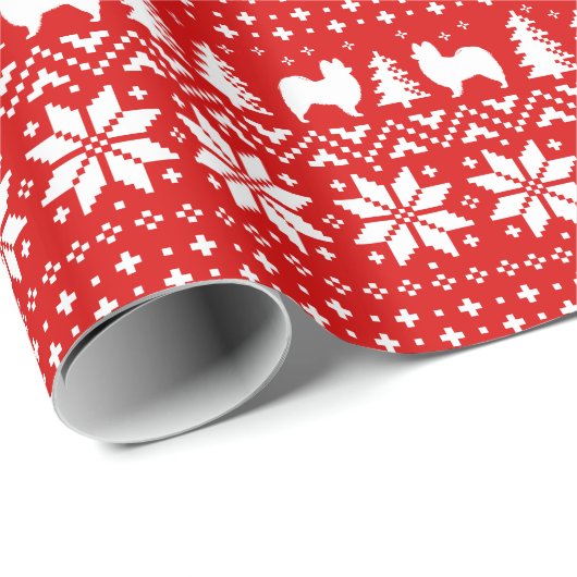 Papillon Dog Silhouettes Kerstvakantie Patroon Cadeaupapier (Rol Hoek)