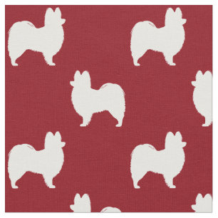 Papillon Dog Silhouettes Pattern Red en White Stof