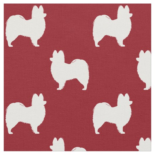 Papillon Dog Silhouettes Pattern Red en White Stof (Close Up)
