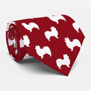 Papillon Dog Silhouettes Pattern Red en White Stropdas