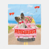 Papillon Dog Valentijnsdag Truck Fleece Deken (Voorkant)