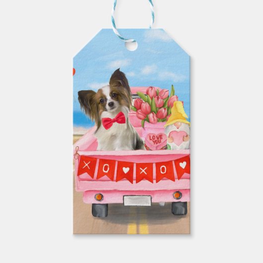 Papillon Dog Valentijnsdag Truck Hearts Cadeaulabel (Voorkant)