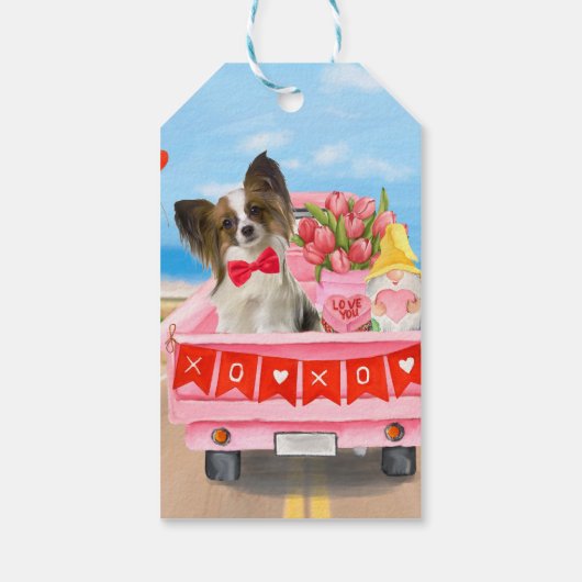 Papillon Dog Valentijnsdag Truck Hearts Cadeaulabel (Achterkant)
