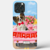 Papillon Dog Valentijnsdag Truck Hearts Case-Mate iPhone Case (Achterkant)