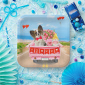 Papillon Dog Valentijnsdag Truck Hearts Papieren Bordje (Feest)