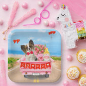 Papillon Dog Valentijnsdag Truck Hearts Papieren Bordje (Feest)
