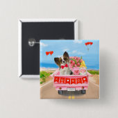 Papillon Dog Valentijnsdag Truck Hearts Vierkante Button 5,1 Cm (Voorkant /achterkant)