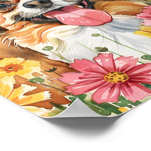 Papillon Dog Waterverf Poster Schattige Speelgoed (Hoek)