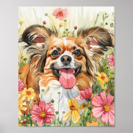 Papillon Dog Waterverf Poster Schattige Speelgoed 