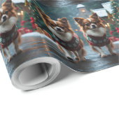 Papillon Dogs Christmas Snow Holiday Cadeaupapier (Rol Hoek)