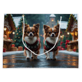 Papillon Dogs Christmas Snow Holiday Groot Cadeauzakje (Voorkant)