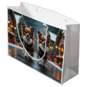Papillon Dogs Christmas Snow Holiday Groot Cadeauzakje (Achterkant Gekanteld)