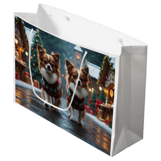 Papillon Dogs Christmas Snow Holiday Groot Cadeauzakje (Voorkant Gekanteld)
