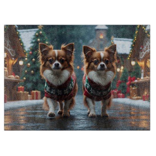Papillon Dogs Christmas Snow Holiday Snijplank (Voorkant)