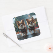 Papillon Dogs Christmas Snow Holiday Vierkante Sticker (Envelop)