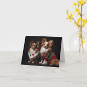 Papillon Dogs in Kersttruien Kaart (Gele Bloem)