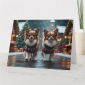 Papillon Dogs Kerstmis Sneeuw Vakantie Kaart (Voorkant)