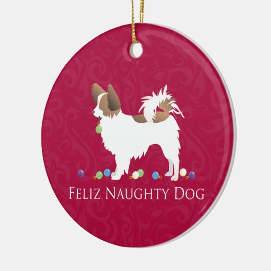 Papillon Feliz Naughty Dog Kerstmis Keramisch Ornament (Links)