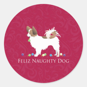 Papillon Feliz Naughty Dog Kerstmis Ronde Sticker