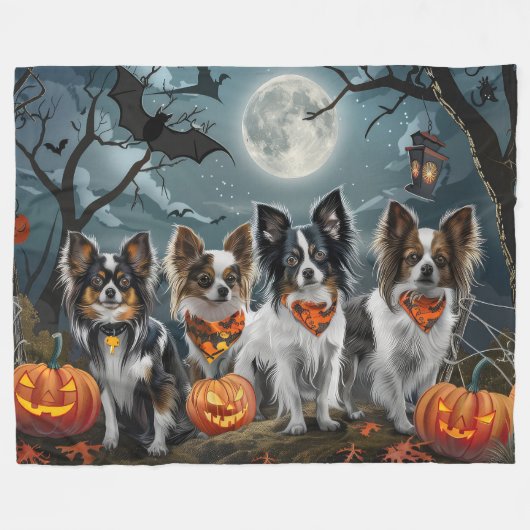 Papillon Halloween Spooky Fleece Deken (Voorkant (Horizontaal))