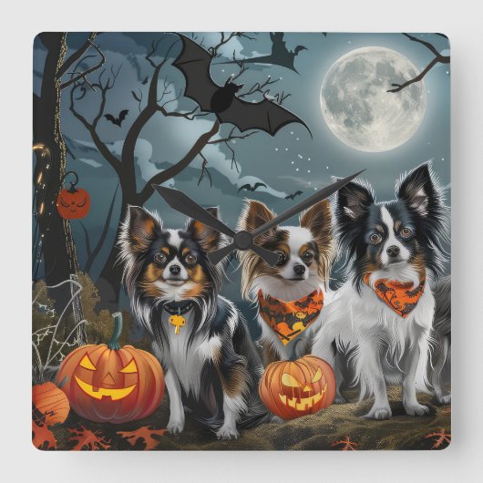 Papillon Halloween Spooky Vierkante Klok (Voorkant)
