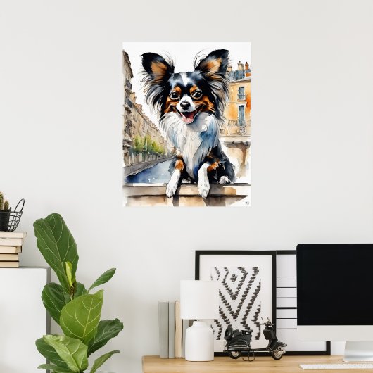 Papillon - Hond Art Print (Thuiskantoor)