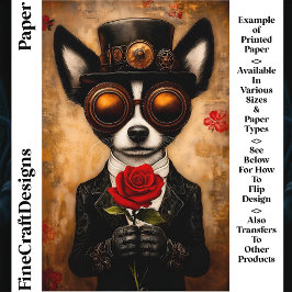 Papillon hond, bril, rode roos CQ6 Craft Paper