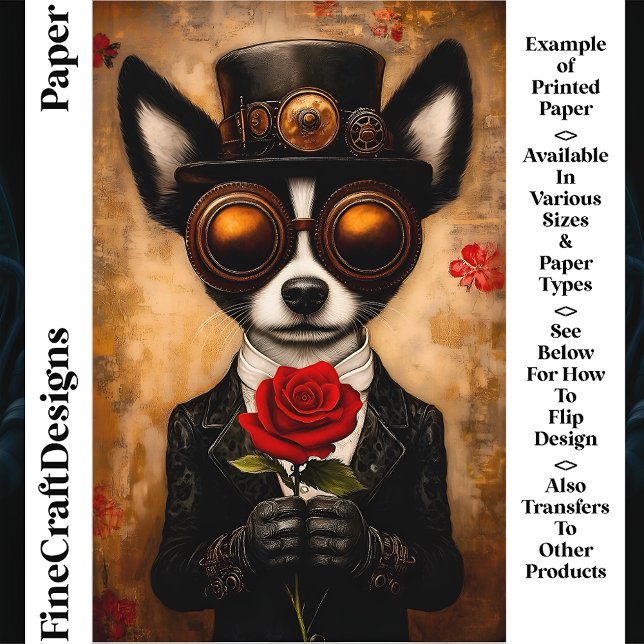 Papillon hond, bril, rode roos CQ6 Craft Paper (Creator heeft geüpload)