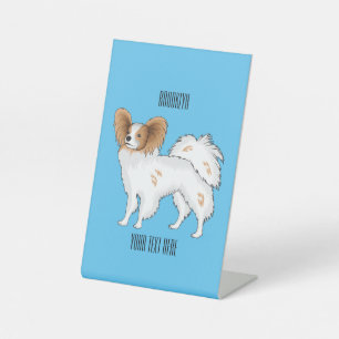 Papillon hond cartoon illustratie reclamebord met voetstuk