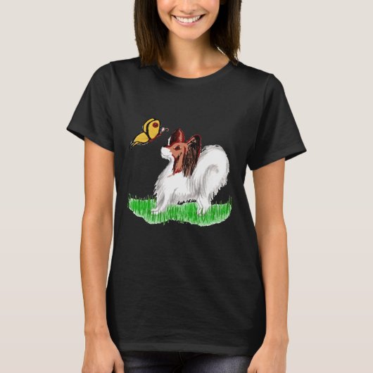 Papillon hond en vlinder t-shirt (Voorkant)
