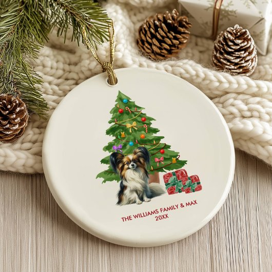 Papillon hond gepersonaliseerde kerst keramisch ornament