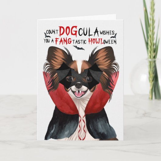 Papillon Hond Grappig Count DOGcula Halloween Feestdagen Kaart (Voorkant)