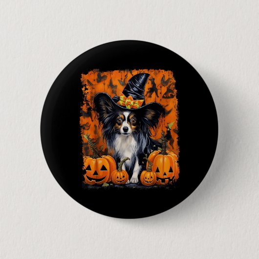Papillon hond Halloween Ronde Button 5,7 Cm (Voorkant)