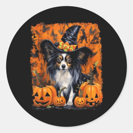 Papillon hond Halloween Ronde Sticker (Voorkant)