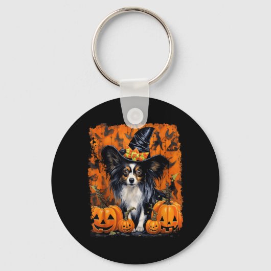 Papillon hond Halloween Sleutelhanger (Voorkant)