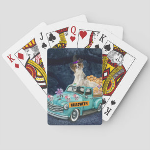 Papillon-hond Halloween-vrachtwagen Schrikkelige N Pokerkaarten