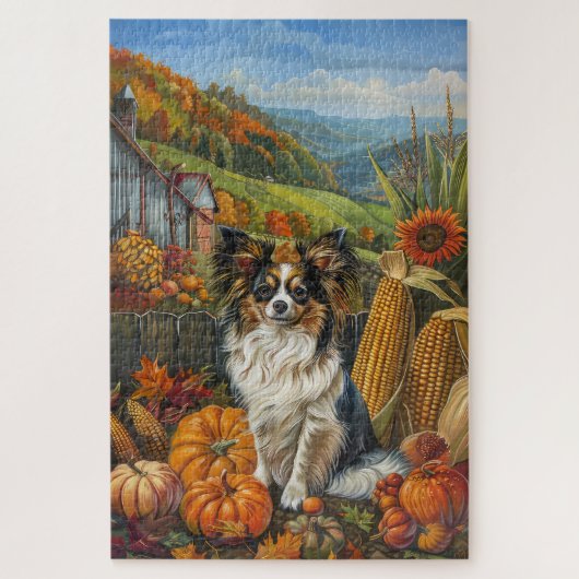 Papillon hond Herfst Oogst Thanksgiving Legpuzzel (Verticaal)