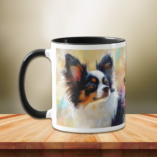Papillon hond impressionistische verf mok
