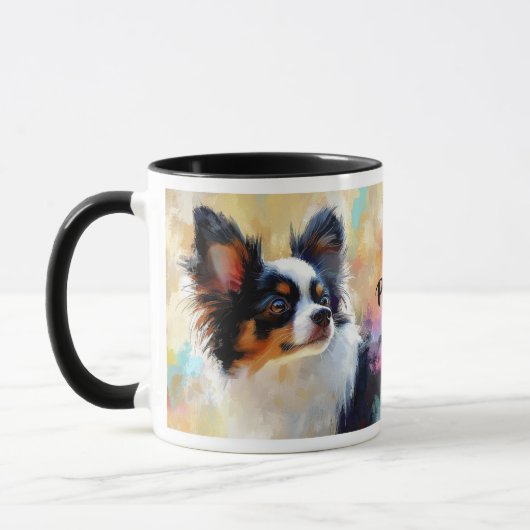 Papillon hond impressionistische verf mok (Links)