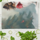 Papillon-hond in de sneeuw met Kerstmis  Theedoek (Gevouwen)