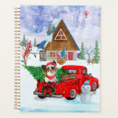 Papillon-hond in kerstbezorgingswagen sneeuw planner (Voorkant)